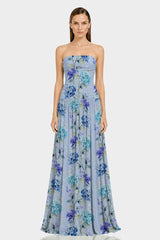 Zhuzihu Strapless Chiffon Floral Maxi Dress