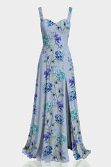 Hydrangea Floral Sweetheart Maxi Dress