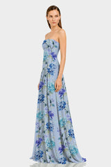Zhuzihu Strapless Chiffon Floral Maxi Dress