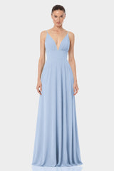 Powder Blue Plunge Neck Chiffon Maxi Dress