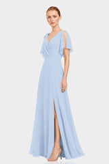 Powder Blue Chiffon Cold Shoulder Maxi Dress