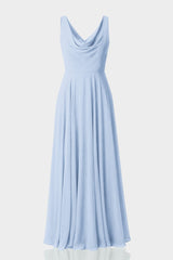 Powder Blue Cowl Neck Chiffon A-Line Maxi Dress