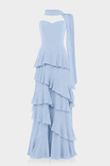 Tiered Ruffle Chiffon Maxi Dress in Powder Blue