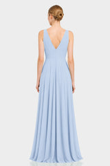Powder Blue Cowl Neck Chiffon A-Line Maxi Dress