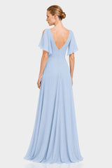Powder Blue Chiffon Cold Shoulder Maxi Dress