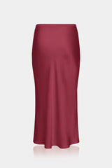 Bordeaux Luxe Satin Midi Skirt
