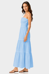 Sky Blue Tiered Cotton Maxi Dress with Smocked Waist – Vacation Dress for Women