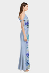 Sky Blue Floral One Shoulder Maxi Dress