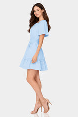 Luxury Sky Blue Lightweight Cotton Dress Perfect for Outdoor Dining