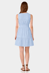 Powder Blue Tiered Cotton Poplin Mini Dress – Sleeveless Mini Dress