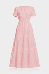 Blush Pink 3D Floral Cotton Maxi Dress for Women – Luxury Wedding Guest Dress