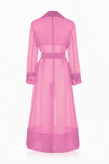 Blush Pink Sheer Silk Organza Trench Coat – Romantic Wedding & Summer Layer