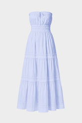 Icy Blue Tiered Cotton Sundress for Summer Getaways – Smocked Waist Cotton Maxi Dress
