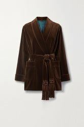 Brown Velvet Belted Winter Coat for Women