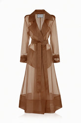 Brown Sheer Silk Organza Trench Coat – Lightweight Wedding & Evening Layer