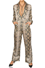 Collar Jumpsuit-Animal Print