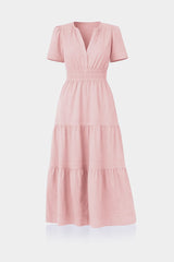 Blush Pink Smocked Waist Midi Day Dress for Women