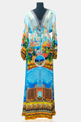 Blue V Neck Long Dress