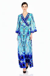 Blue Wrap Maxi Dress with Long Sleeves
