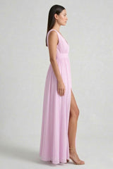 Candy Pink V-Neck Bridesmaid Dress – Bright Elegant Maxi Gown