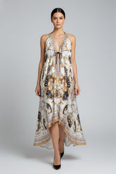 Bright White Baroque Chain Print Silk Scarf Maxi Dress