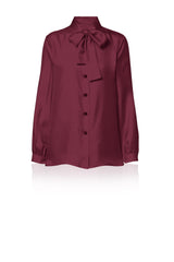Burgundy Scarf Tie Neck Silk Twill Blouse