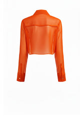 Burnt Orange Sheer Organza Cropped Shirt – Wedding Guest Outfit Top