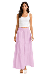 Candy Pink Smocked Waist Cotton Maxi Skirt