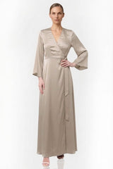 Champagne Taupe Wrap Maxi Dress – Best Flattering Wrap Dress for All Body Types Summer