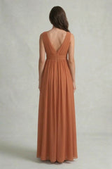 Copper Heaven V-Neck Bridesmaid Dress – Warm Metallic Maxi Gown