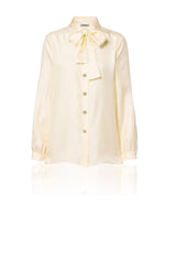 Cream Silk Twill Scarf Tie-Neck Blouse