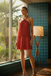 Crimson Red Mini Scarf Dress