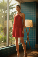 Crimson Red Mini Scarf Dress