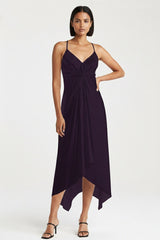 Deep Plum Asymmetric Midi Dress