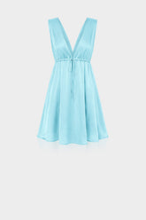 Aqua Blue Plunging V-Neck Dress
