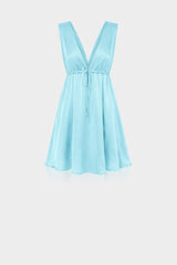 Aqua Blue Plunging V-Neck Dress