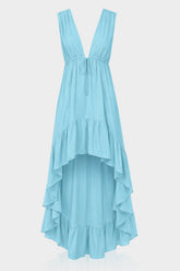 Aqua Blue Long Silk Dress