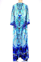 Blue Wrap Maxi Dress with Long Sleeves
