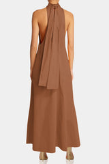 Brown High Neck Maxi Dress for Women
