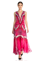 Butterfly Print Hot Pink Dress Maxi