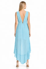 Aqua Blue Long Silk Dress
