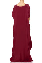 Burgundy Viscose Silk Convertible Maxi Kaftan Dress for Plus size women