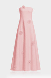Blush Pink Strapless Maxi Dress with 3D Floral Appliqué