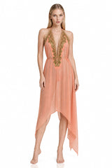 Coral Pink Midi Scarf Dress