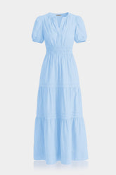 Sky Blue Smocked Waist Cotton Dress – Cotton Resort Wear