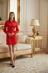 Collared Red Mini Shirt Dress