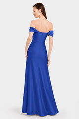Elegant Sapphire Blue Bridesmaid Dress in Matte Satin with Side Slit
