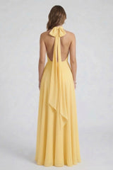 Butter Yellow Chiffon V-Neck Bridesmaid Maxi Dress with Side Slit