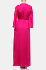 Candy Pink Wrap Maxi Dress with High Slit for Bridesmaid