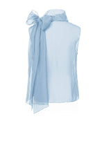 Powder Blue Sheer Organza Tie Neck Blouse
